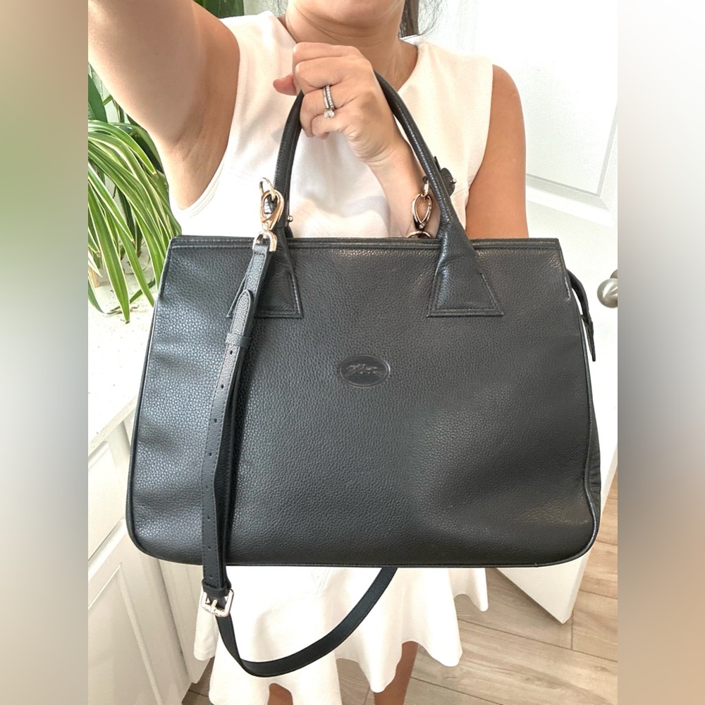 Auth LONGCHAMP Vintage Soft Pebbled Leather Large Satchel
